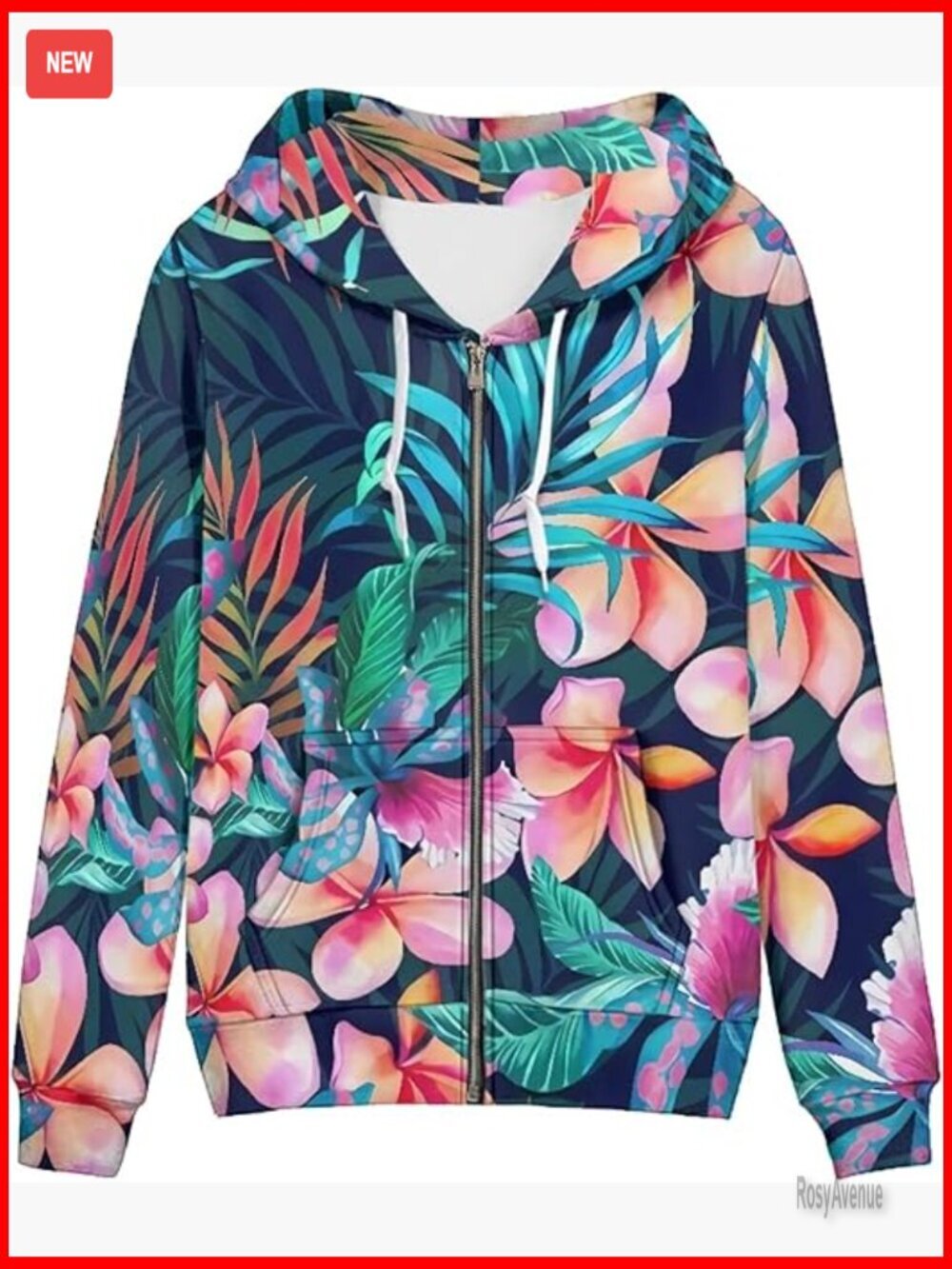 Leopard Tribal Print Zip Up Hoodie with Pocket Plus Size